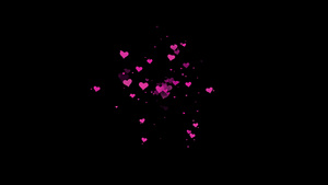 在黑色背景4k上出现的粉红红心动画19秒视频