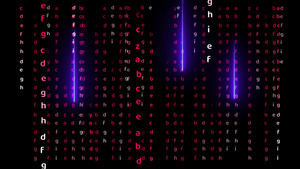 黑屏上抽象的红字母表和紫流星24秒视频