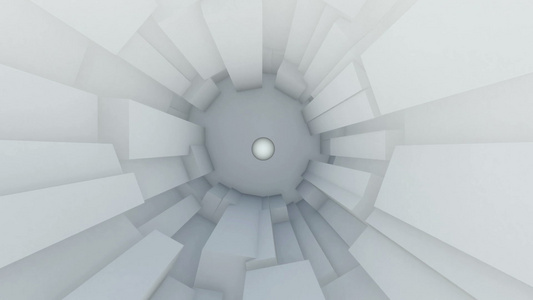 通过白色立方体隧道和球3D动画放大视频