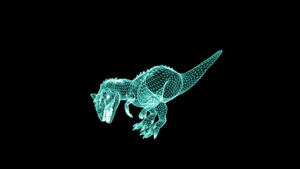 线框动画异特龙在黑屏背景上行走恐龙世界15秒视频