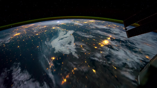 国际空间站国际空间站的地球行星夜景空间视图视频