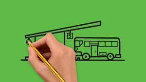 绘制绿色背景上黑色和蓝色组合的公交站艺术Busstop10秒视频