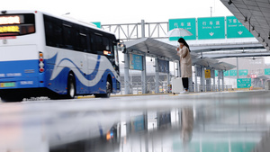 女生在马路边接电话等车10秒视频