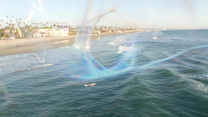 在加利福尼亚州的海洋码头吹肥皂泡11秒视频
