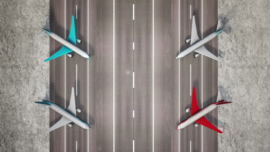 机场跑道上停靠飞机的空中观察由于科罗纳4k视频