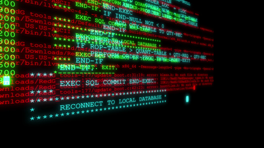 黑客代码运行在计算机屏幕终端视频