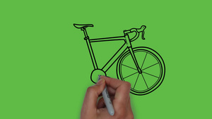 在抽象绿色背景上绘制黑色和蓝色组合的自行车10秒视频