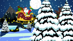 在雪橇里的圣塔和在圣诞节晚上飞的驯鹿11秒视频