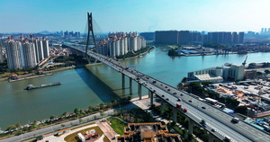 广州东沙大桥和东沙收费站车流交通航拍2022最新43秒视频