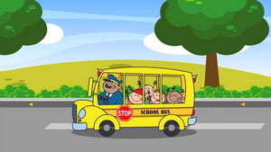 学校校车快乐儿童卡通人物去上学11秒视频