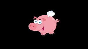 猪的卡通人物在天空中飞翔10秒视频