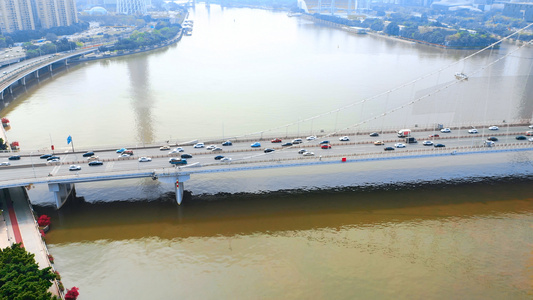 4k航拍广州珠江猎德大桥交通素材视频