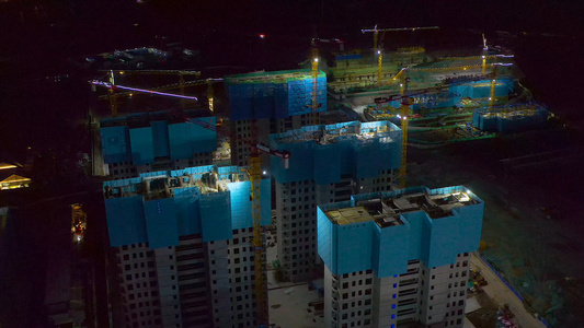 房地产施工夜景4K航拍视频
