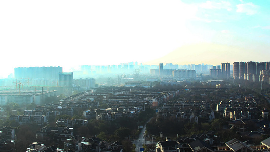 晨光中的四川成都温江区城市建筑风光视频
