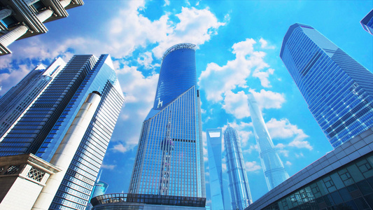 动态4K合成城市CBD大楼实景合成背景视频视频