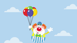 气球在天空中飞扬的喜剧小丑卡通人物10秒视频