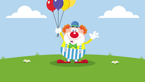 带气球和生日蛋糕的搞笑小丑漫画角色10秒视频
