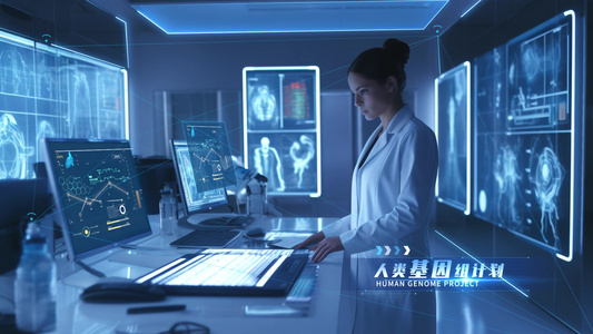 蓝色科技感智慧医疗HUD界面AE模板视频