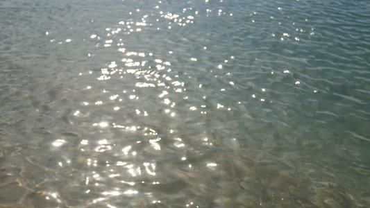 阳光明媚的夏日抽象模糊的海滨海滩背景视频