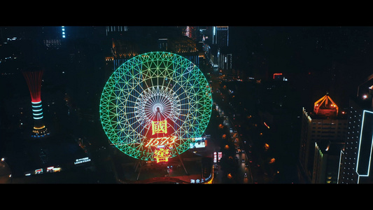 航拍长沙地标长沙摩天轮夜景视频