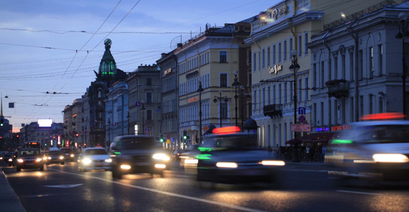俄罗斯圣彼得堡内夫斯基大道交通延时视频