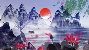 中国山水水墨画展示背景20秒视频