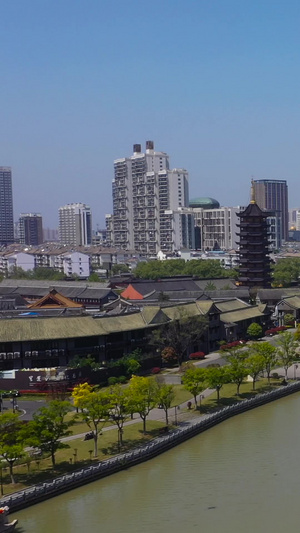 4A景点淮安里运河文化长廊航拍视频旅游景点68秒视频