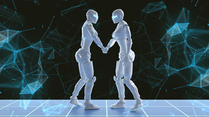3d智能机器人握手动画8秒视频