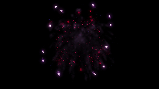 紫色飞礼的粒子烟花动画在黑色背景4k视频