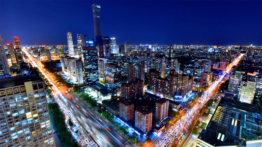北京夜景CBD城市晚景4K延时[慢动作]视频