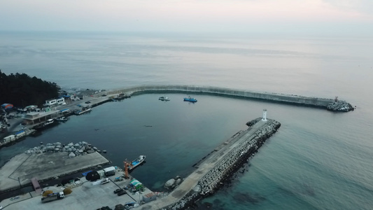 航拍韩国海滨码头视频