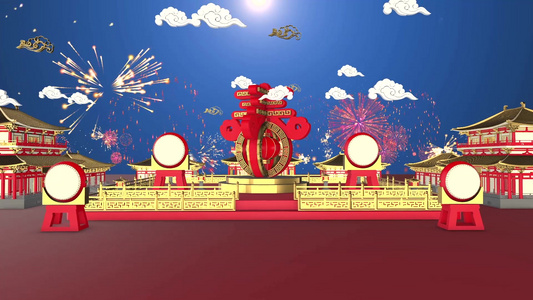 中国风猪年描边恭贺新禧新年快乐视频