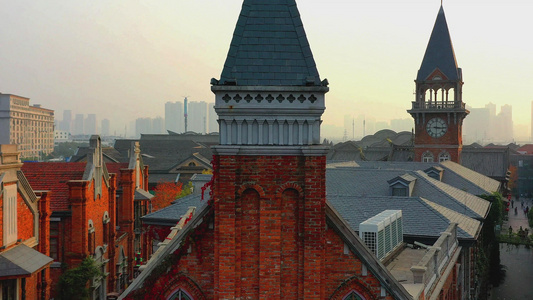 武汉汉口里古建筑教堂钟楼航拍高清4K视频视频