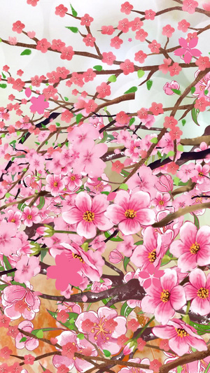 春天桃花枝叶粉色花朵动态背景28秒视频