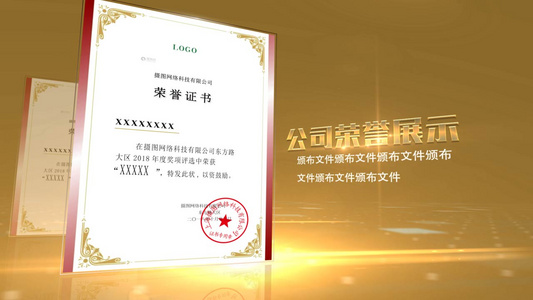 大气金色企业证书展示AE视频模板视频