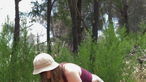 澳大利亚维多利亚州森林里背着背包的年轻女子26秒视频
