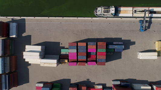 荷兰港口的货柜和集装箱船视频