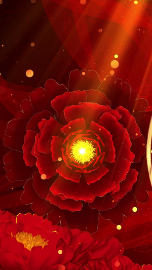 红色大气红色牡丹花粒子花纹背景中国风20秒视频