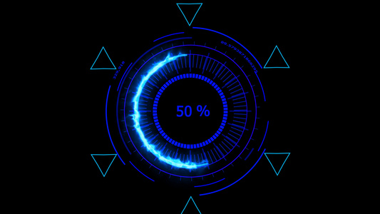 黑色屏幕上的数字蓝色仪表全电能和橙绿色亮光三角形魔法符号元素视频