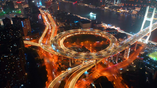 上海南浦大桥航拍夜景视频