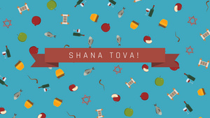具有传统符号和英文文本的 Rosh Hashanah 假日平面设计动画背景11秒视频