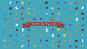 Shavuot假日公寓设计动画背景,带有传统符号和英语文字6秒视频