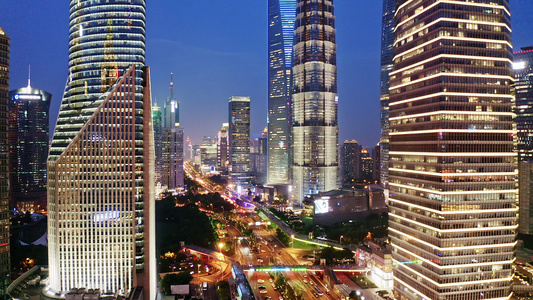 上海金融中心夜景航拍视频