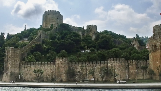 火鸡标志性罗梅利堡垒 在Bosphorus海峡视频