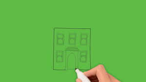 绘制小型家居建筑艺术,在绿色背景上结合彩色10秒视频