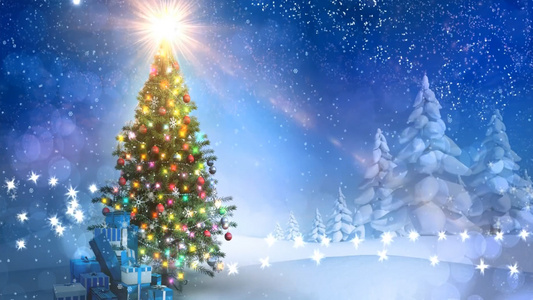 圣诞节蓝色圣诞树视频