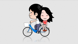 情侣骑自行车动画(含通道)20秒视频