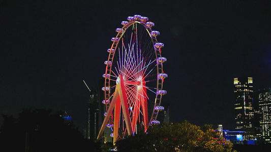 深圳摩天轮夜晚彩灯景色视频