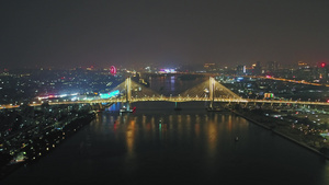 4K广州洛溪大桥夜景远景航拍143秒视频