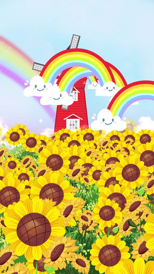 卡通动态向日葵彩虹背景视频素材20秒视频